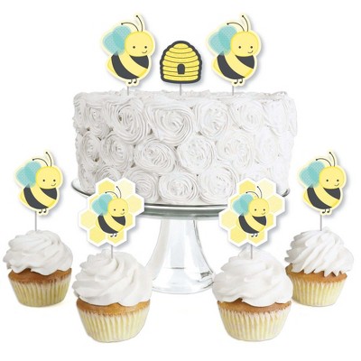 Big Dot of Happiness Honey Bee - Dessert Cupcake Toppers - Baby Shower or Birthday Party Clear Treat Picks - Set of 24