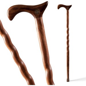 Brazos Handcrafted Wood Walking Cane, Twisted Walnut, Derby Style Handle, for Men & Women, Made in the USA, 34" - 1 of 3