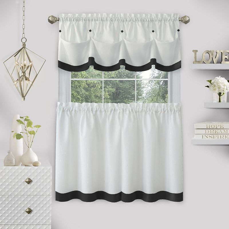 Kate Aurora Country Living Farmhouse 3 Pc Solid Cafe Kitchen Curtain Tier & Tucked Valance Set, 2 of 4