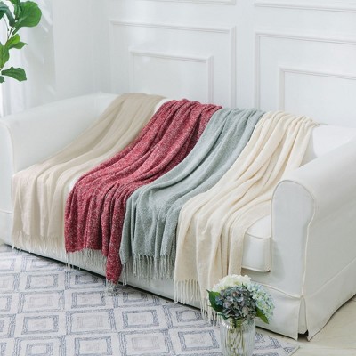Ultra Soft Gray Wool Knitted Throw Blanket with Fringe