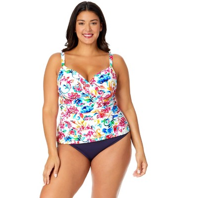 Women's Plus Watercolor Paisley Twist Front Underwire Tankini Swim Top