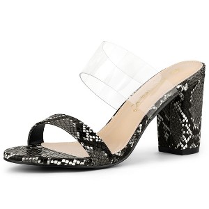 Allegra K Women's Snake Print Block Heel Snakeskin Heels Slide Sandals - 1 of 4