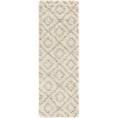 Beige Geometric Trellis Shag Runner Rug 2' x 6'