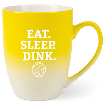 Elanze Designs Eat Sleep Dink Two Toned Ombre Matte Yellow and White 12 ounce Ceramic Stoneware Coffee Cup Mug