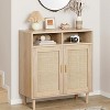 Sideboard Buffet Storage Cabinet, Rattan Kitchen Cabinet with 2 Doors/Shelf - 3 of 4