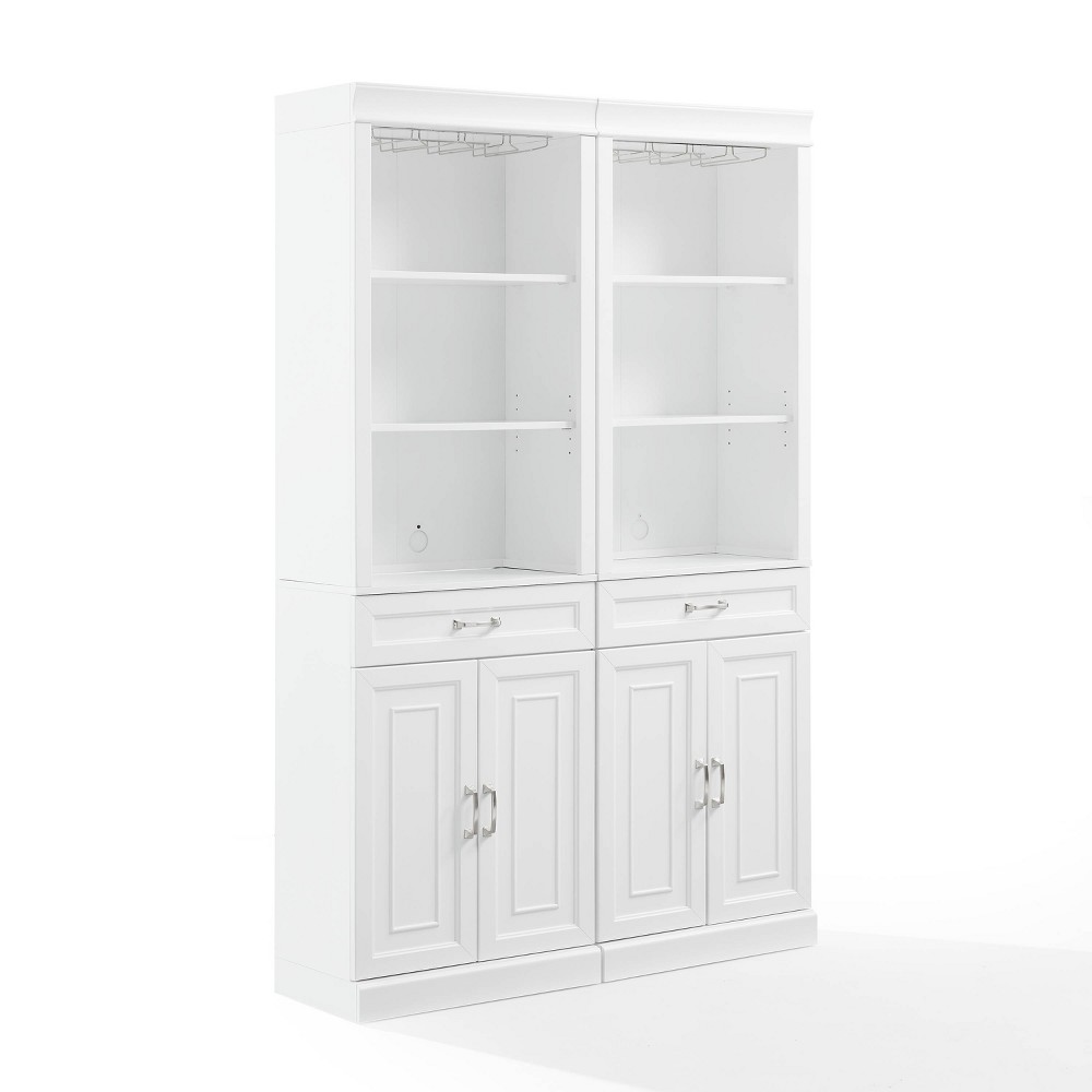 Crosley 78" Stanton 2pc Bar Cabinet Set White: Traditional Farmhouse Style with Adjustable Shelves, Stemware Racks