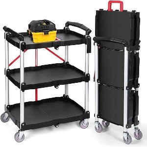 Foldable Utility Cart Heavy Duty 176 LBS Folding Service Cart w/ 360¡ã Swivel Wheels Ergonomic Red Handle - 1 of 4