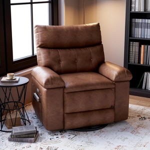 Modern Swivel Massage Recliner Chair, Power Rocking with Vibration and Heating, Overstuffed Faux Leather Single Sofa Chair - 1 of 4