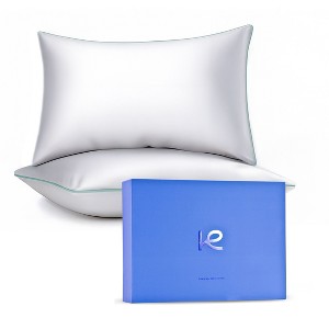 Kickoff 100% Bamboo Viscose Trimmed Pillowcases Only Standard, Cooling Breathable, Hidden Zipper, Bedding Pillow Covers (2 Pack, 20"x26" Coastal Blue) - 1 of 4