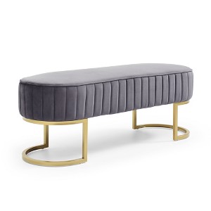 Zeus & Ruta 48" Modern Velvet Oval Upholstered Ottoman with Golden Metal Legs - 1 of 4