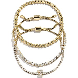 3-Piece Gold Plated Initial Bead Bracelet Set, Personalized Trendy Jewelry Gift for Women - 1 of 4
