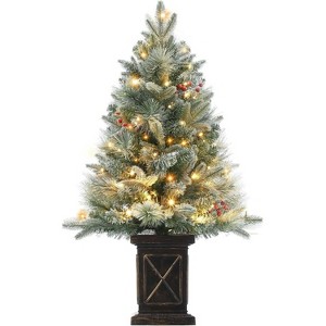 3FT Pre-Lit Christmas Tree, 70 LED, Snow Flocked, Potted, Battery Operated, Foldable Branches, Small Artificial Xmas Tree Indoor Outdoor - 1 of 4