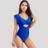 Anna-Kaci Swim Women's Ruffle Sleeve One Piece Swimsuit Cut Out Front Detail Ruched Waist Deep V Neckline - 4 of 4