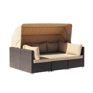 Courtyard Casual Aurora Sectional to Daybed Combo Includes:  One Sofa, Two middle Chairs & One ottoman , frame in powder coating, Half Round wicker - 1 of 4