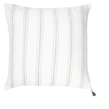 White with Grey Stripes Linen Pillow 20x20