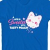 Tasty Peach Cotton Candy Meowchi Youth Girl’s Royal Blue Crew Neck Short Sleeve T-shirt - 2 of 3