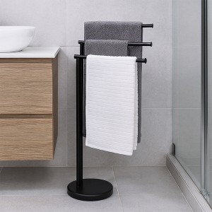 Evideco French Home Goods Freestanding 3-Arm Towel Rack in Black Steel - 1 of 4