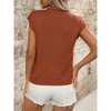 Womens Tops Diamond Pattern Short Sleeve Knit Sweater with Pocket Detail Crew Neck Top - 4 of 4
