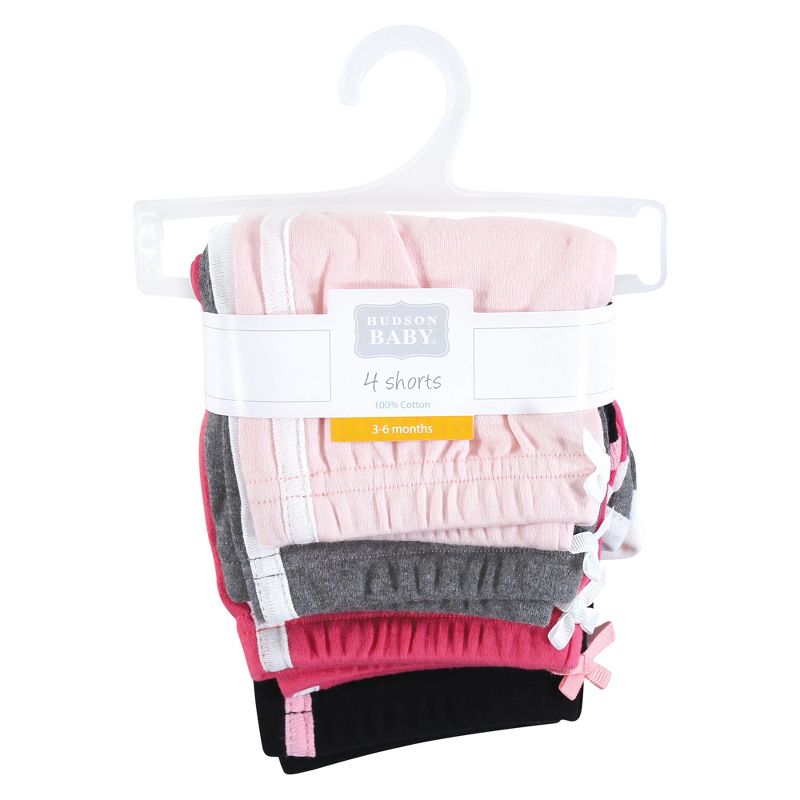 Hudson Baby Girl Shorts Bottoms 4-Pack, Pink Black, 2 of 7
