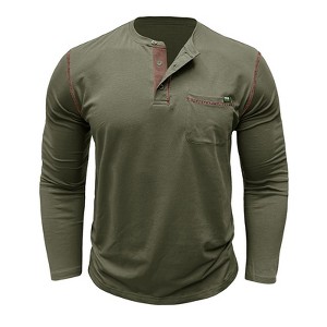 Men's Henley Shirt Long Sleeve Casual Button Down Placket Top Comfortable Cotton Blend T Shirt - 1 of 4