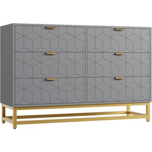6 Drawer Dresser with Metal Legs, Wood Dressers Chest Organizer with Wide Storage, Modern Chest of Drawers for Bedroom, Living Room, Hallway - 1 of 1