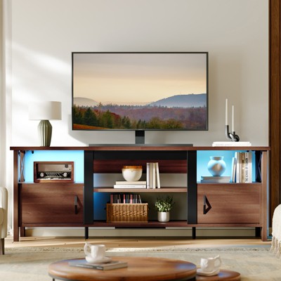 Bestier 63" TV Stand for TVs up to 70",  LED Media Console with Storage, Gaming Entertainment Center for Living Room and Bedroom,  Walnut