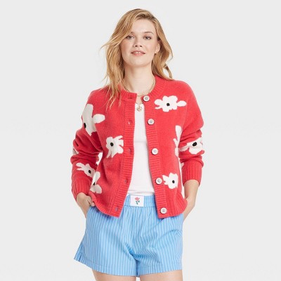 Women's Button-Front Cardigan - Universal Thread™ Red/White Floral M