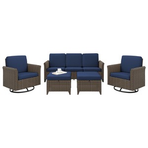 YARDSIGHT 5-Piece Patio Swivel Conversation Set with 3-Seat Sofa, 2 Swivel Chairs, and 2 Ottomans, for Garden, Deck, or Porch - 1 of 4