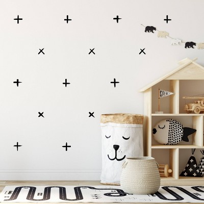 Black Watercolor Swiss Crosses Kids' Wall Decor - Decalcomania: Self-Adhesive Wall Decals, 42 Pieces, Shapes, All Ages