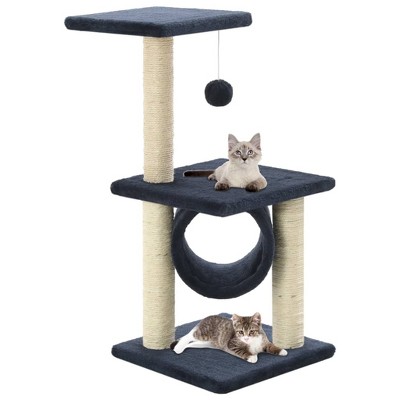 vidaXL Cat Tree Dark Blue Particle board, plush, sisal 25.6 in Durable