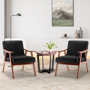 MAYEERTY Mid-Century Modern Chair Solid Wood Frame Accent Chair Extra-Thick Backrest Wingback Lounge Indoor Living Room Bedroom Reading Room - 1 of 4