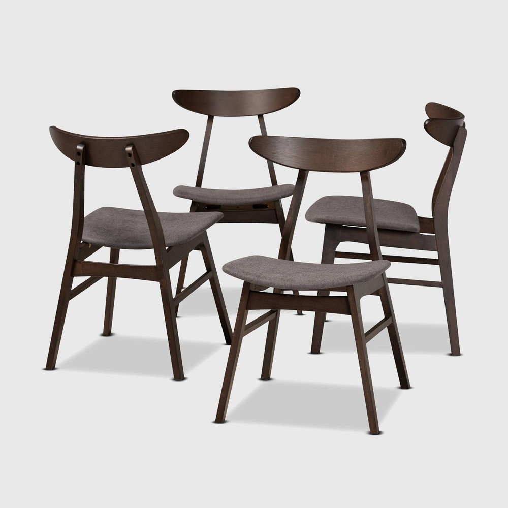 Photos - Chair Set of 4 Britte Fabric Upholstered Wood Dining  Set Dark Gray/Dark Br