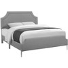 Monarch Specialties Bed Queen Size Platform Bedroom Frame Upholstered Linen Look Metal Legs Grey Chrome Transitional - 3 of 4
