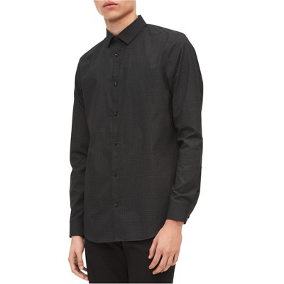 Calvin Klein Mens Non-Iron Spiral Button Up Shirt, Black, Medium
