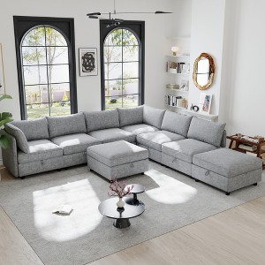129" Modular L-shaped Sectional Sofa with Storage Seat, 8-piece Free Combination - 1 of 4