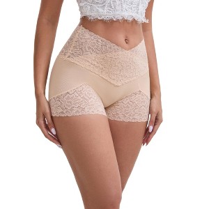 INSPIRE CHIC Women's Lace Trim High Rise Seamless Lightweight Flatten Tummy Hip-Lifter Control Panties - 1 of 4