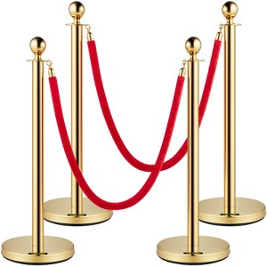 VEVOR Velvet Ropes and Posts, 5 ft/1.5 m Red Rope, Stainless Steel Gold Stanchion with Ball Top, Red Crowd Control Barrier Used for Theaters, Gold - 1 of 4
