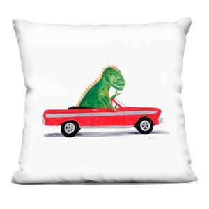 1pc 18"x18" Stupell Industries Kids' Happy Dinosaur Driving Car Square Throw Pillows Red - 1 of 4