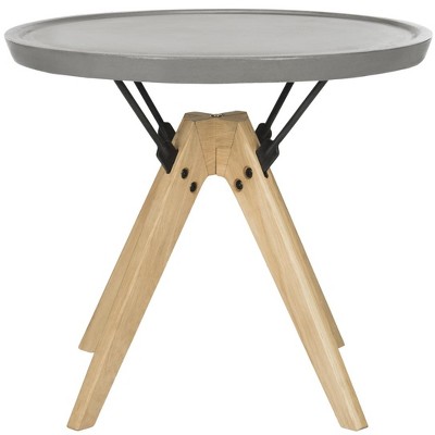 Small Gray Oak and Steel Round Side Table