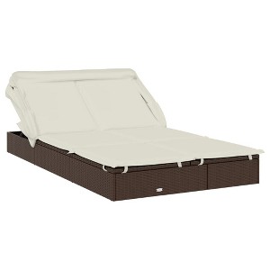 vidaXL 2-Person Outdoor Sunbed with Foldable Roof - Brown Poly Rattan PE Adjustable Patio Daybed for Garden/Poolside/Deck/Balcony - 83.9"x46.5"x38.2" - 1 of 4