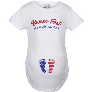 Maternity Bumps First Memorial Day Pregnancy T Shirt Funny Patriotic Tee For Baby Bump - Crazy Dog Maternity T Shirt - 1 of 4