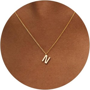 Initial Necklace for Women, 14K Gold Plated Dainty Personalized Letter Pendant - 1 of 4