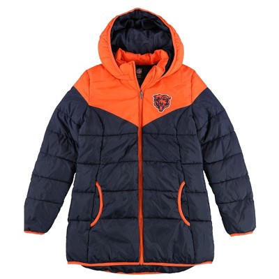 G-III Sports Womens Orange and Blue Split Chicago Bears Parka Coat