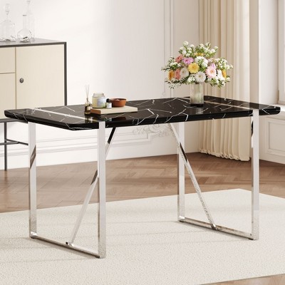 NicBex 55" Modern Rectangle  Dining Table,Kitchen Table with MDF Tabletop and Metal Legs for 4-6 Seaters,Black Silver
