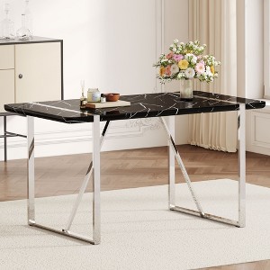 NicBex 55" Modern Rectangle  Dining Table,Kitchen Table with MDF Tabletop and Metal Legs for 4-6 Seaters,Black Silver - 1 of 4