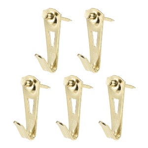 Unique Bargains Photo Frame Hanging Hooks Kit with Nails for Wall Mounting Brassy 1.26" x 0.51" 5 Pcs - 1 of 3