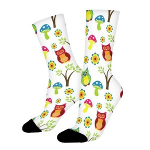 Lovely Cute Owl Cartoon Women Printed Crew Socks Funny Funky Socks Soft Polyester Novelty Gifts for Artists Men - 1 of 1
