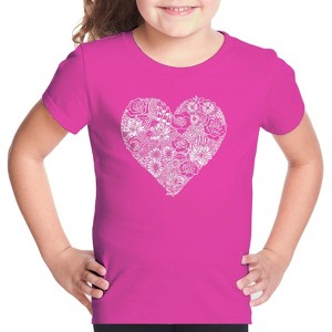 LA Pop Art Girl's Word Art T-shirt - Heart Flowers - 1 of 4