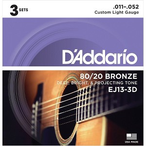 D'Addario EJ13-3D 80/20 Bronze Custom Light Acoustic Guitar Strings 3-Pack - 1 of 2