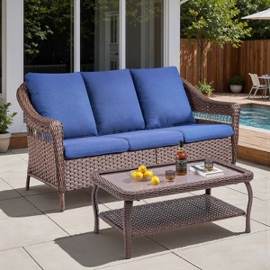 Buenhomino 2-Piece Patio Furniture Set, Wicker Outdoor Couch with Plush Cushions & Rattan Coffee Table, All-Weather Outdoor Conversation Furniture Set - 1 of 4